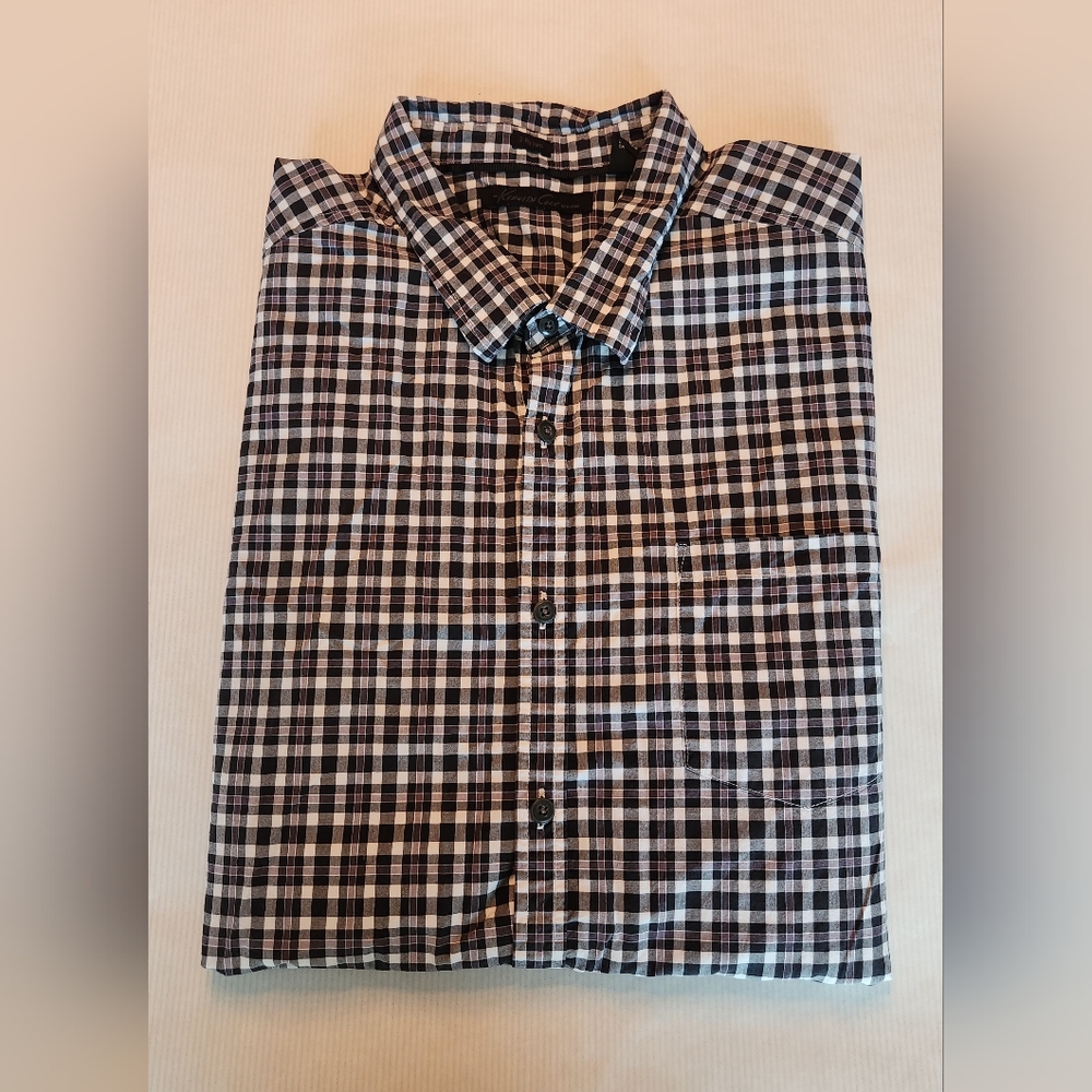 Kenneth Cole Mens XL Button Up Casual Shirt Plaid 2 Ply Yarn